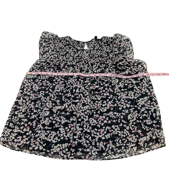 Banana Republic Medium Black Micro Floral Striped Smocked Ruffle Blouse - Picture 8 of 11